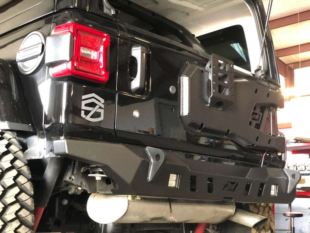 Motobilt Rear Bumpers Jeep JL Rear Bumper Crusher With Light Mounts With Spare Tire Cut Out 2018-Present Wrangler JL Motobilt - MB1092