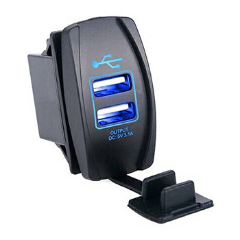 Quake LED Rocker Type Switch Illuminated USB Ports - 2 Pin Blue - QRS704