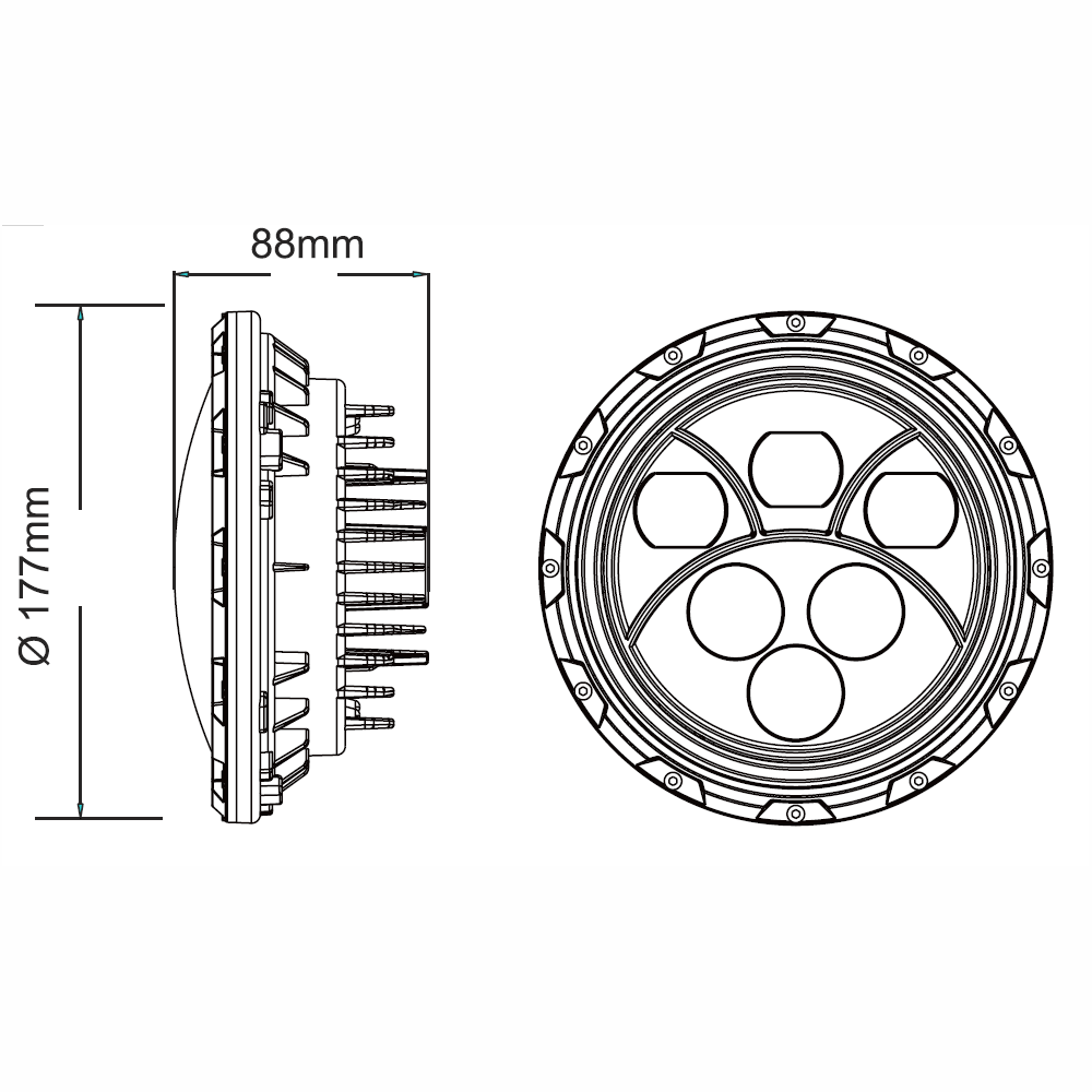 Quake LED Headlight 7 Inch Headlight 60 Watt High/Low White Full Halo Chrome Reflector Tempest - QTE460