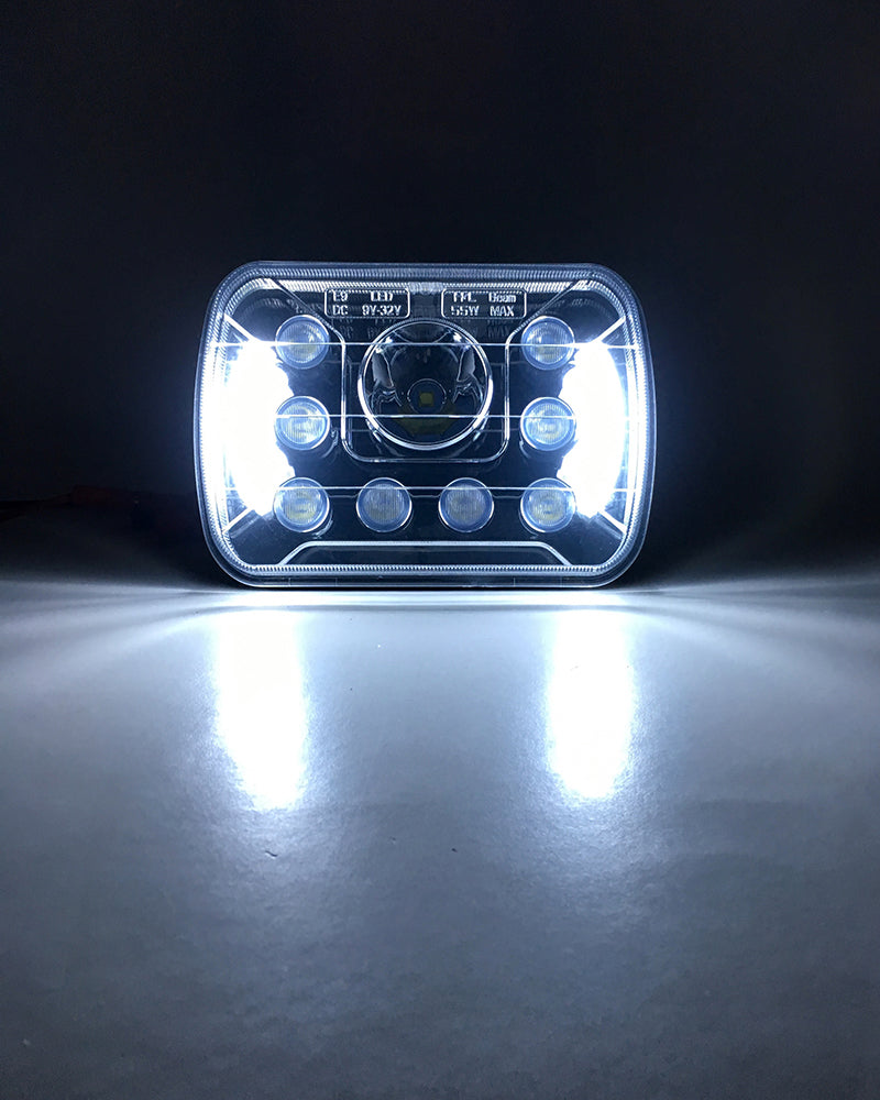 Quake LED Headlight 5x7 Inch Headlight 39 Watt High/Low Half Halo Jeep YJ/XJ Tempest Series - QTE462