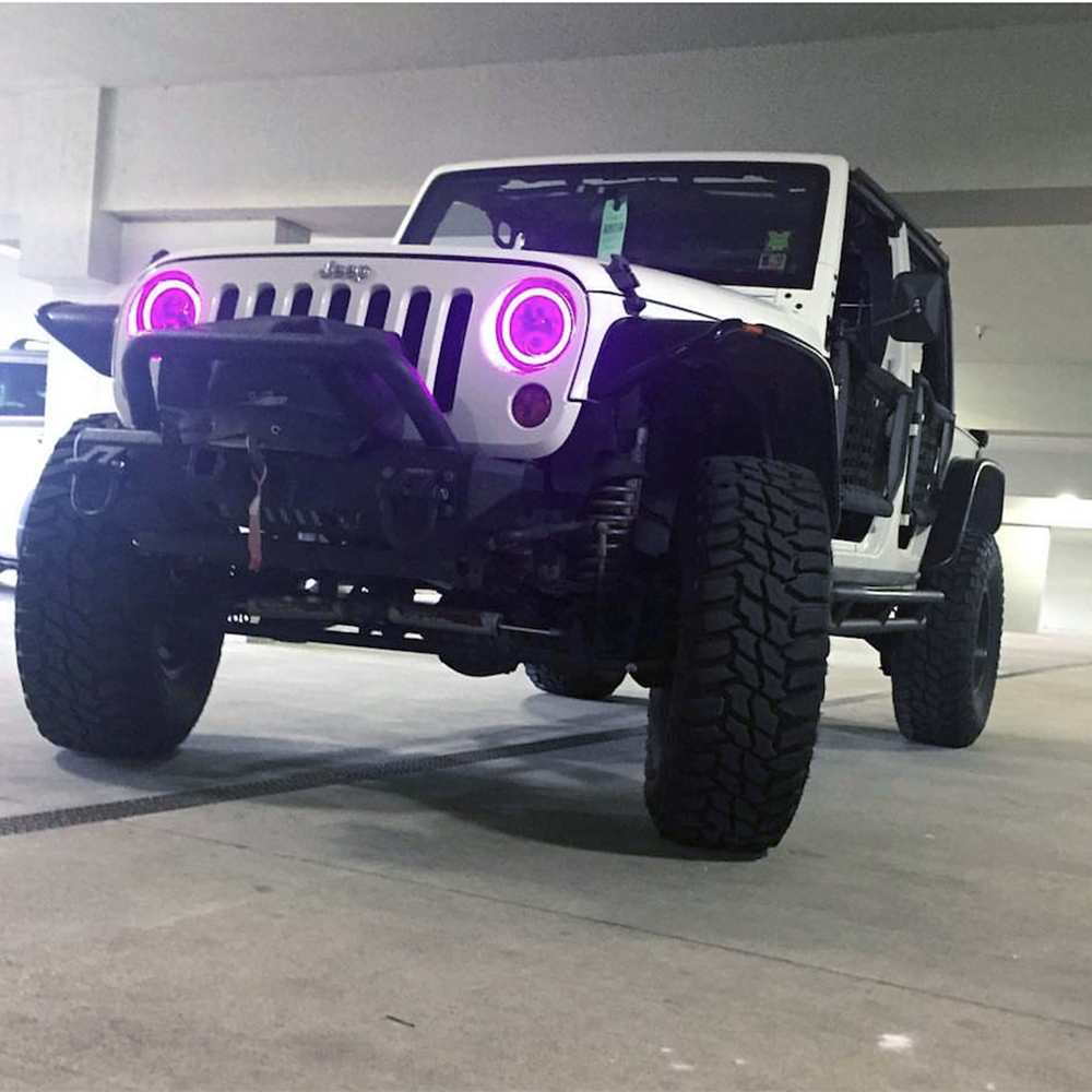 Quake LED Headlight 7 Inch RGB Accent Headlight High/Low RGB Full Halo Black Reflector Tempest - QTE555