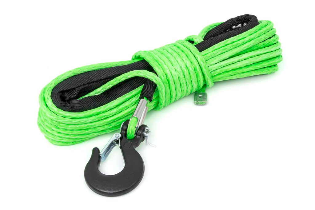 Rough Country Winch Rope 1/4 Inch Synthetic Rope 85 Feet Rated Up to 16,000 Lbs 3/8 Inch Includes Clevis Hook and Protective Sleeve UTV, ATV Green Rough Country - RS142