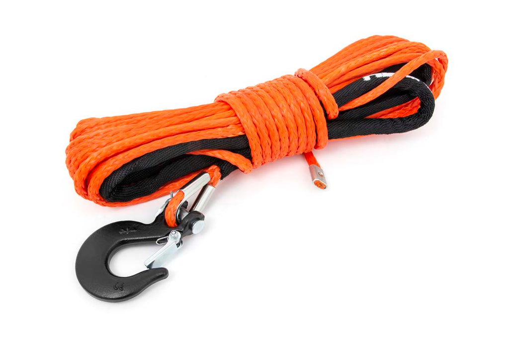 Rough Country Winch Rope 1/4 Inch Synthetic Rope 85 Feet Rated Up to 16,000 Lbs 3/8 Inch Includes Clevis Hook and Protective Sleeve UTV, ATV Orange Rough Country - RS143