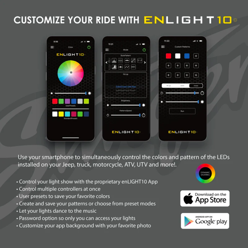 Stinger Off-Road Enlight10 4 Piece RGB Dynamic Rock Light Kit with Bluetooth Remote and On/Off Switch