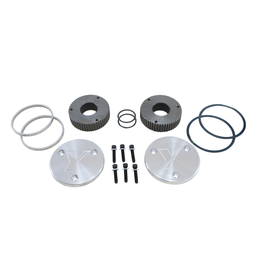 Yukon Gear Locking Hub Splined Slug Yukon Hardcore Drive Flange Kit Dana 60 35spl Outer Stubs w/ Yukon Engraved Caps - YHC50005