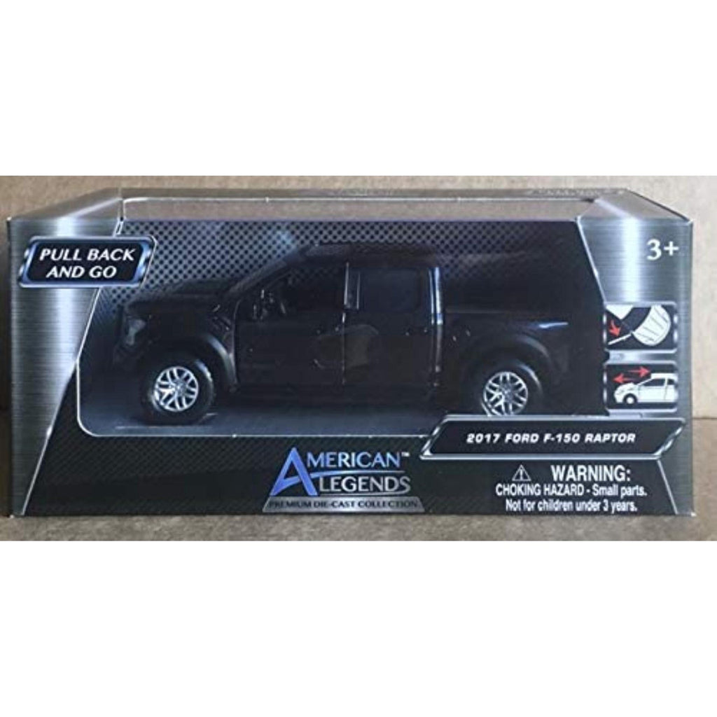 Motormax Motor Max American Legends Pull Back and Go 2017 Ford F-150 Raptor 4 1/2 Inches Long , Pick Up Truck Metallic Black