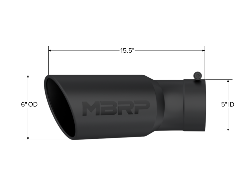 MBRP Tips MBRP Universal Tip 6in OD 5in Inlet 15.5in Length 30 Deg Bend Angled Rolled End Black