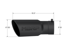Load image into Gallery viewer, MBRP Tips MBRP Universal Tip 6in OD 5in Inlet 15.5in Length 30 Deg Bend Angled Rolled End Black