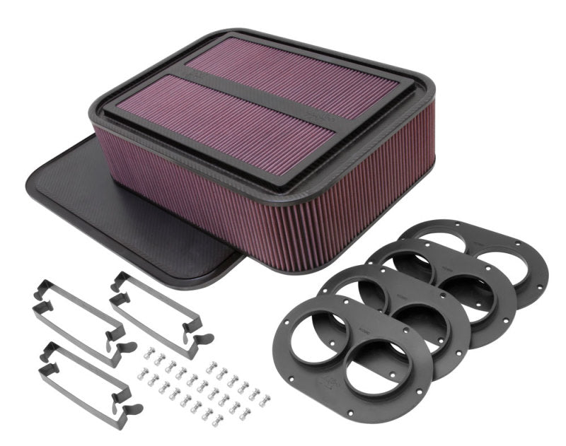 K&N Engineering Air Filters - Direct Fit K&N Custom Racing Air Filter - Rectangular Carbon Fiber 4in Air Box w/ 2.75in Air Horn