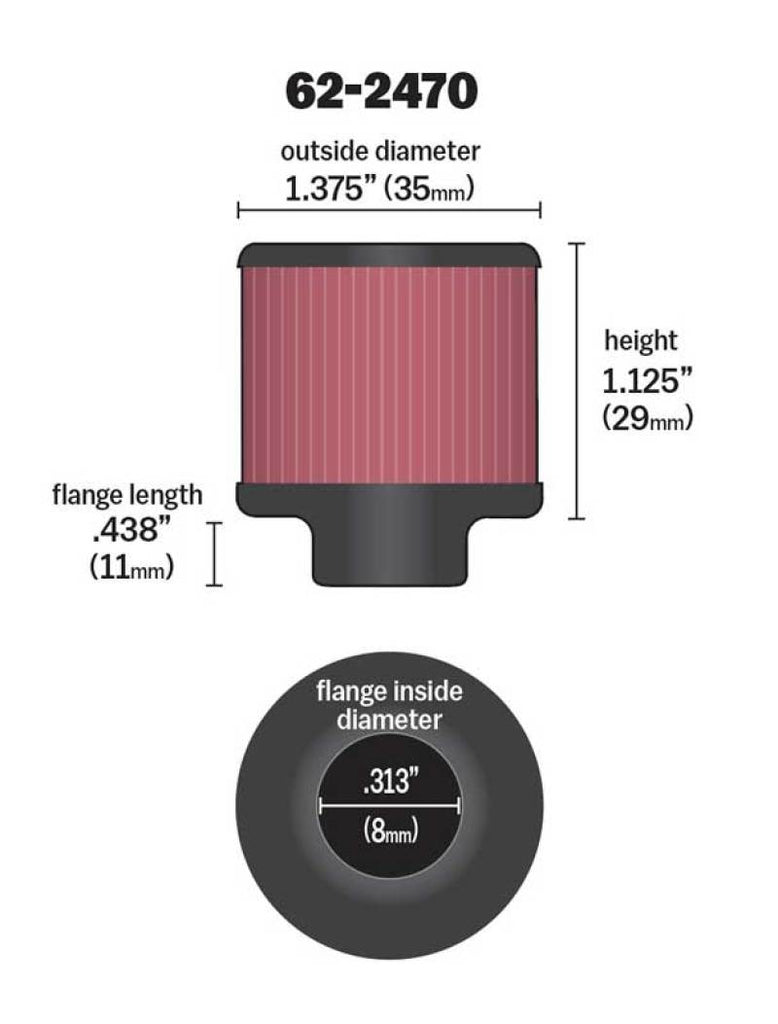 K&N Engineering Air Filters - Universal Fit K&N .315/.431 Flange 1 3/8 inch OD 1.5 inch H Clamp On Crankcase Vent Filter