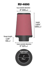Load image into Gallery viewer, K&amp;N Engineering Air Filters - Universal Fit K&amp;N Universal Round Tapered Filter 3 inch FLG / 5 inch Bottom / 4 inch Top / 7 7/8 inch Height