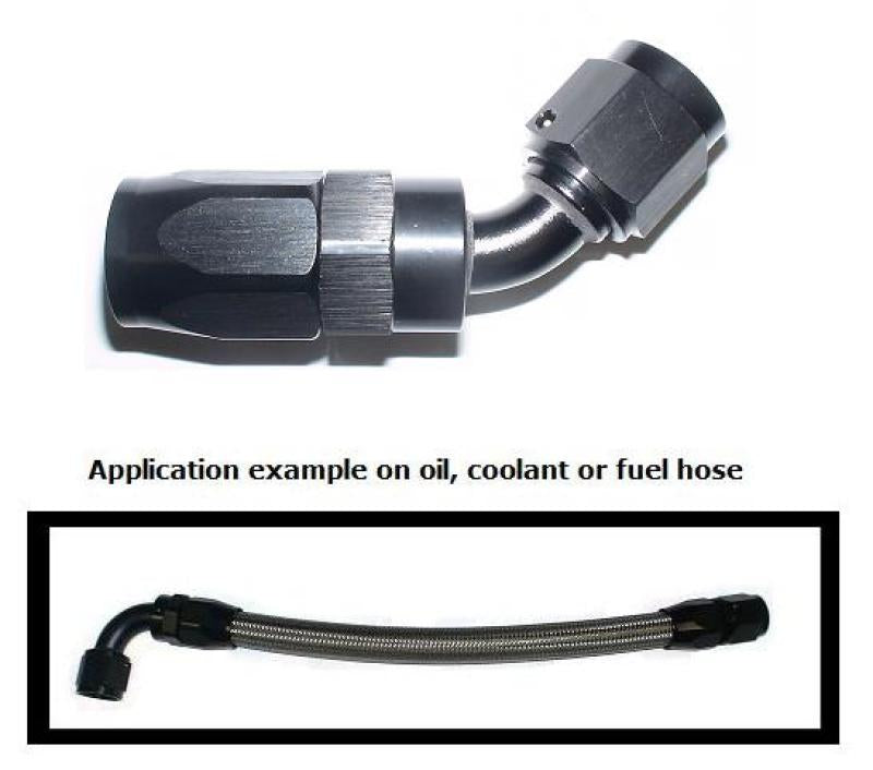 ATP Fittings ATP Black Anodized -6 AN 45 Degree Hose End *LOCKING TYPE* Used to make Hose Assembly
