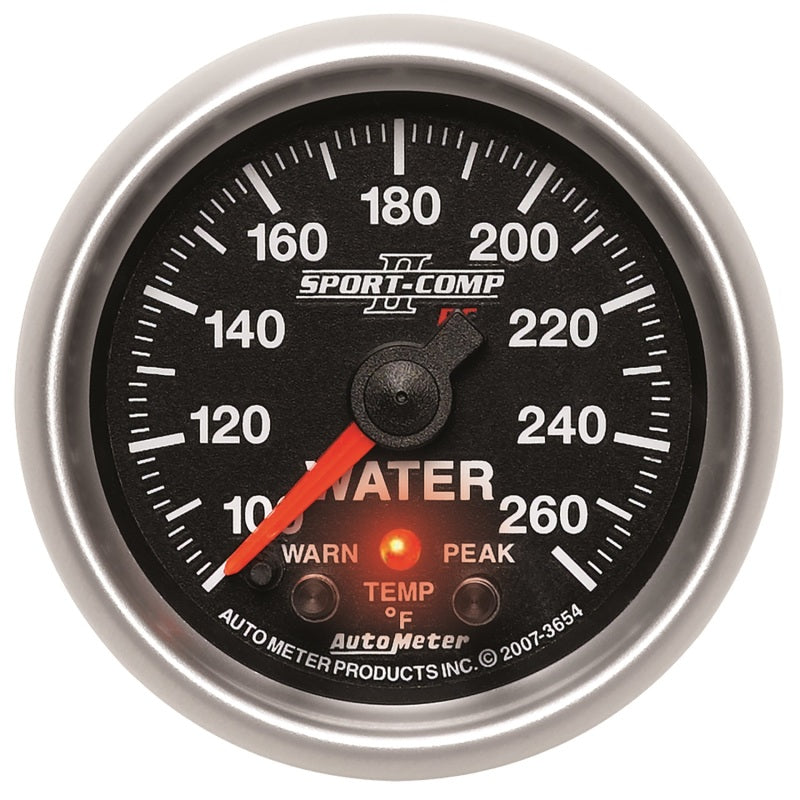 AutoMeter Gauges Autometer Sport-Comp II 52.4mm 100-260 Deg F Water Temp Peak & Warn w/ Electronic Control Gauge