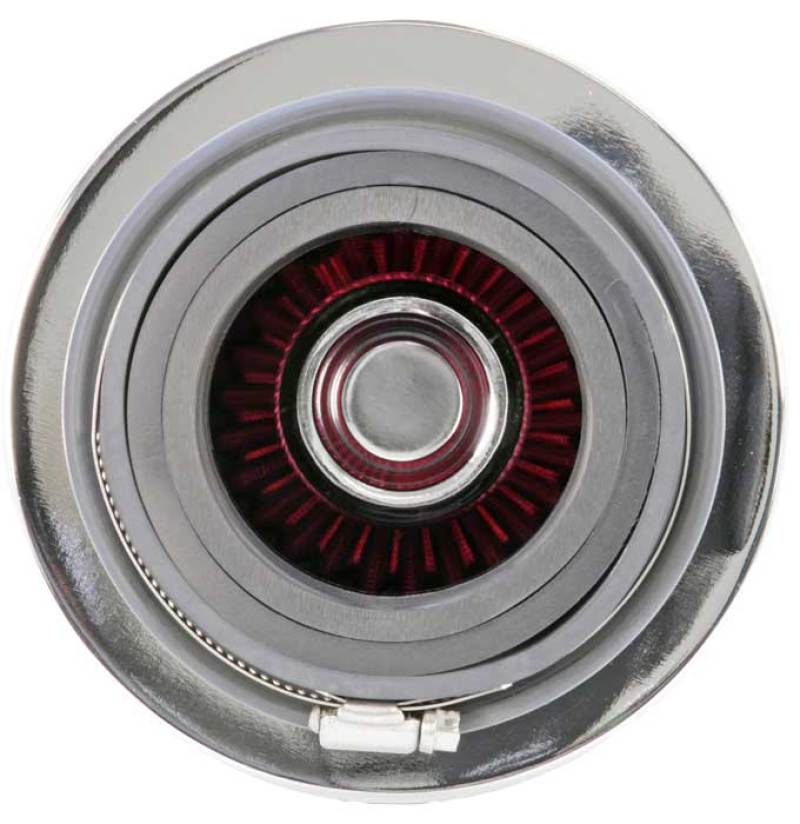 K&N Engineering Air Filters - Universal Fit K&N Universal Air Filter Chrome Round Tapered Red - 4in Flange ID x 1.125in Flange Length x 5.5in H