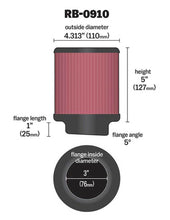 Load image into Gallery viewer, K&amp;N Engineering Air Filters - Universal Fit K&amp;N Universal Rubber Filter 3 inch 5 Degree FLG 4 1/2 inch OD 5 inch Height