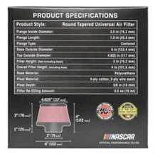 Load image into Gallery viewer, K&amp;N Engineering Air Filters - Universal Fit K&amp;N Universal Round Clamp-On Air Filter 3in Flange ID x 6in Base OD x 4.625in Top OD x 3in Height