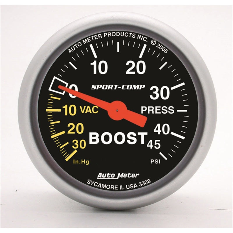 AutoMeter Gauges Autometer Sport-Comp 52mm 45 PSI Mechanical Boost Gauge