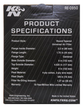 Load image into Gallery viewer, K&amp;N Engineering Air Filters - Universal Fit K&amp;N Universal Rubber Filter 3 1/2inch ID FLG / 6inch Base / 4-5/8inch Top / 6inch Height