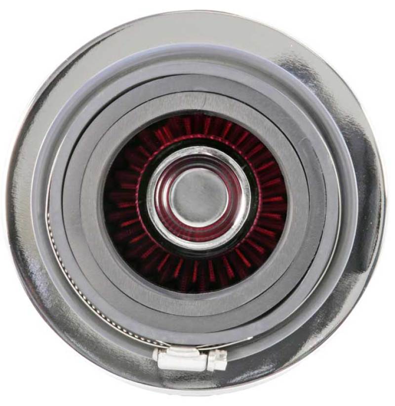 K&N Engineering Air Filters - Universal Fit K&N Universal Air Filter Chrome Round Tapered Red - 4in Flange ID x 1.125in Flange Length x 5.5in H