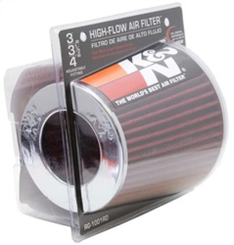 K&N Engineering Air Filters - Universal Fit K&N Universal Air Filter Chrome Round Tapered Red - 4in Flange ID x 1.125in Flange Length x 5.5in H