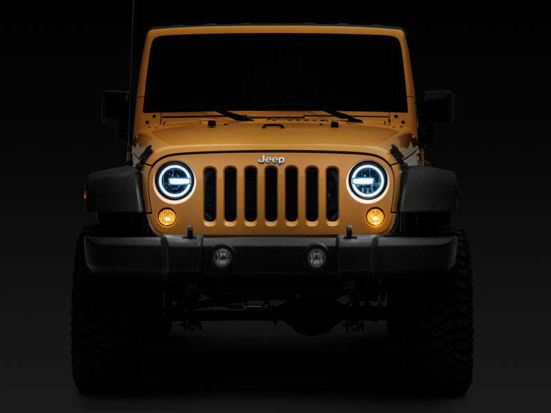 Raxiom Headlights Raxiom 97-18 Jeep Wrangler TJ/JK 7-Inch LED Headlights w/ Halos- Black Housing (Clear Lens)