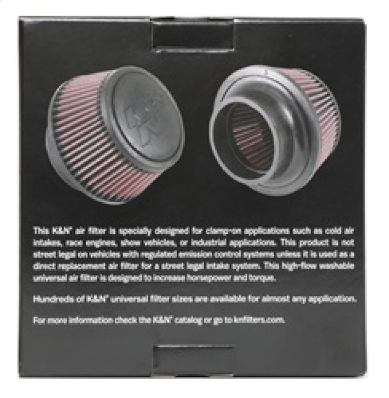 K&N Engineering Air Filters - Universal Fit K&N Universal Round Clamp-On Air Filter 3in Flange ID x 6in Base OD x 4.625in Top OD x 3in Height