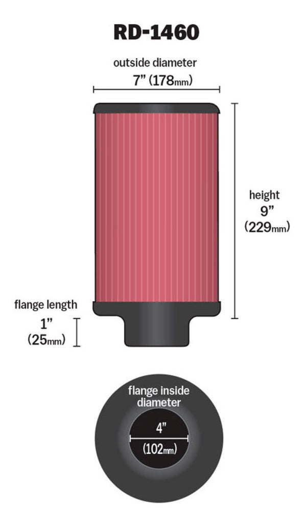 K&N Engineering Air Filters - Universal Fit K&N Universal Air Filter 4in Flange ID 7in OD 9in Height