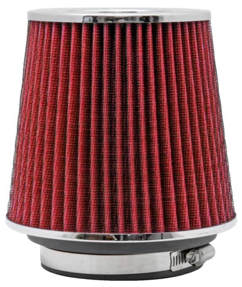 K&N Engineering Air Filters - Universal Fit K&N Universal Air Filter Chrome Round Tapered Red - 4in Flange ID x 1.125in Flange Length x 5.5in H