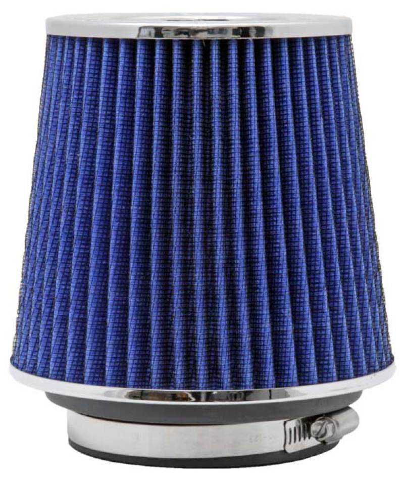 K&N Engineering Air Filters - Universal Fit K&N Universal Air Filter Chrome Round Tapered Blue - 4in Flange ID x 1.125in Flange Length x 5.5in H