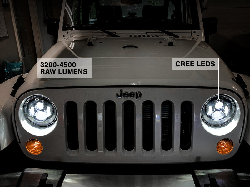 Raxiom Headlights Raxiom 97-18 Jeep Wrangler TJ/JK Axial Series LED Daymaker Headlights- Black Housing (Clear Lens)