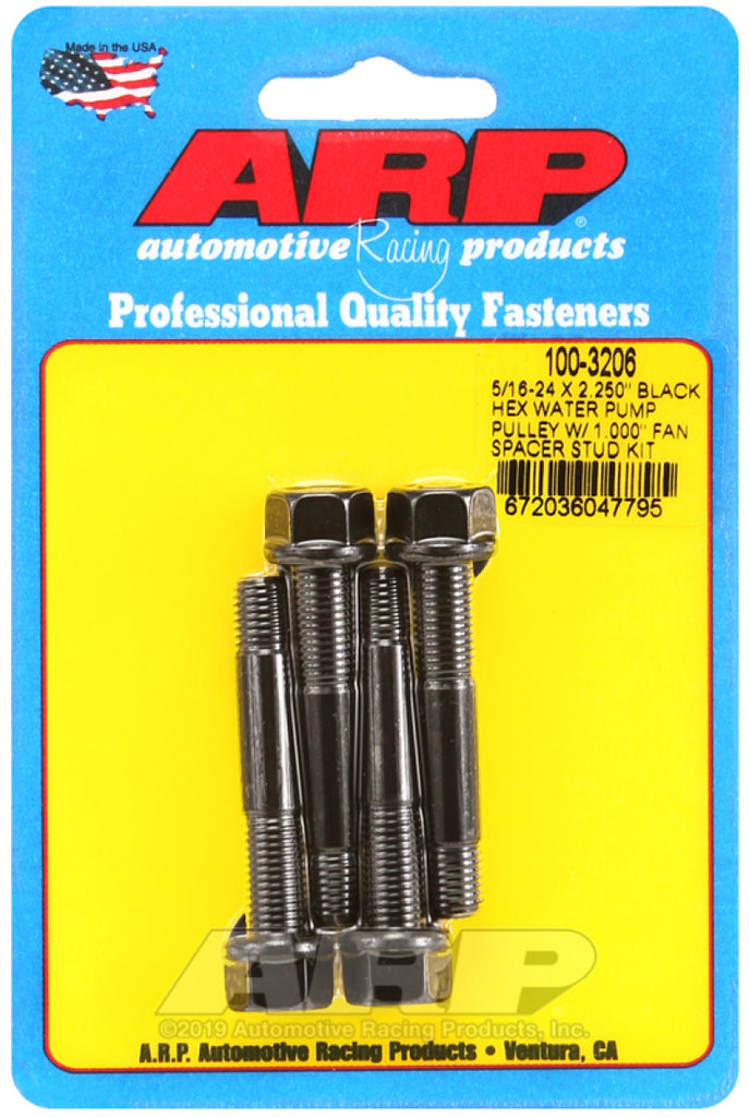 ARP Hardware - Singles ARP 5/16-24 X 2.250 Black Hex Water Pump Pulley w/ 1.000in Fan Spacer Stud Kit