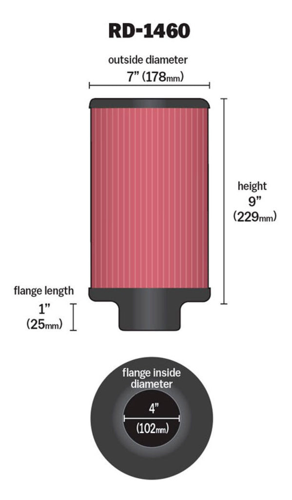 K&N Engineering Air Filters - Universal Fit K&N Universal Air Filter 4in Flange ID 7in OD 9in Height