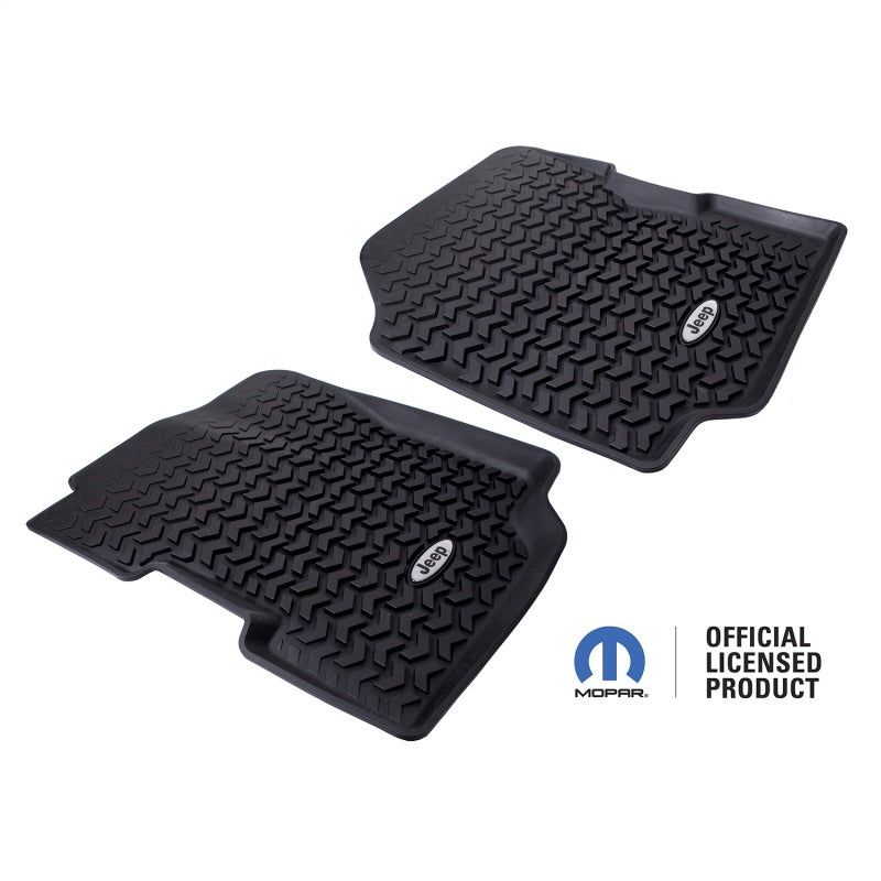 Rugged Ridge Floor Mats - Rubber Rugged Ridge Floor Liner Front Black 1976-1995 Jeep Logo CJ-7 / CJ-8 / Jeep Wrangler YJ