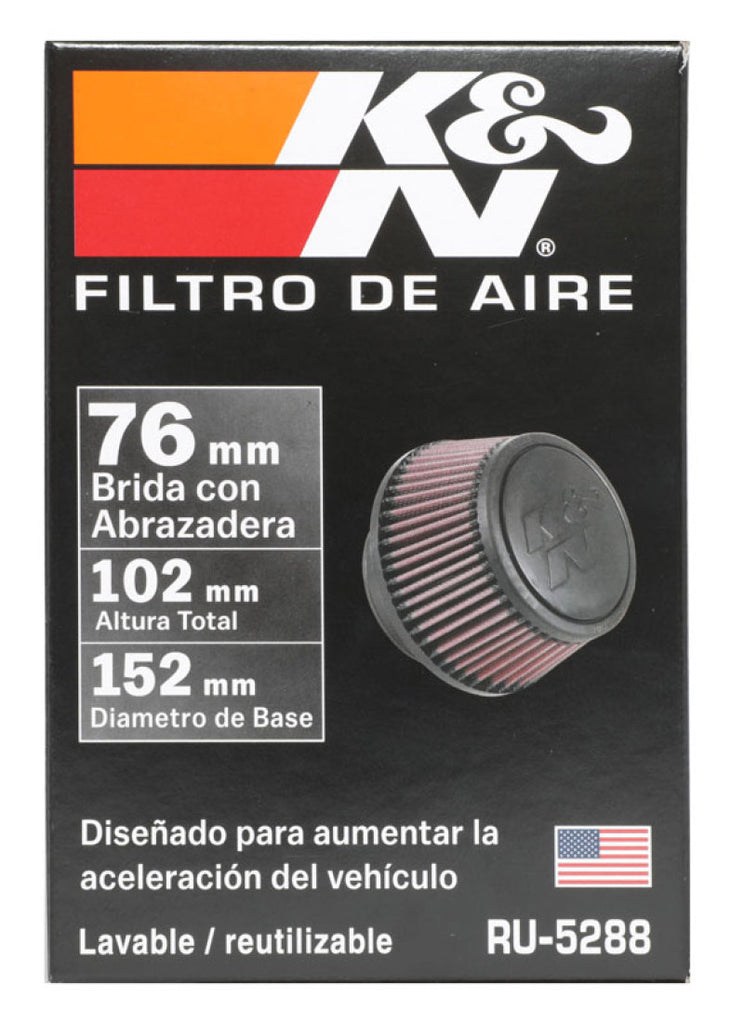K&N Engineering Air Filters - Universal Fit K&N Universal Round Clamp-On Air Filter 3in Flange ID x 6in Base OD x 4.625in Top OD x 3in Height