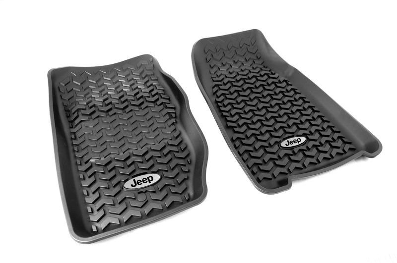 Rugged Ridge Floor Mats - Rubber Rugged Ridge Floor Liner Front Black 1984-2001 Jeep Logo Cherokee XJ