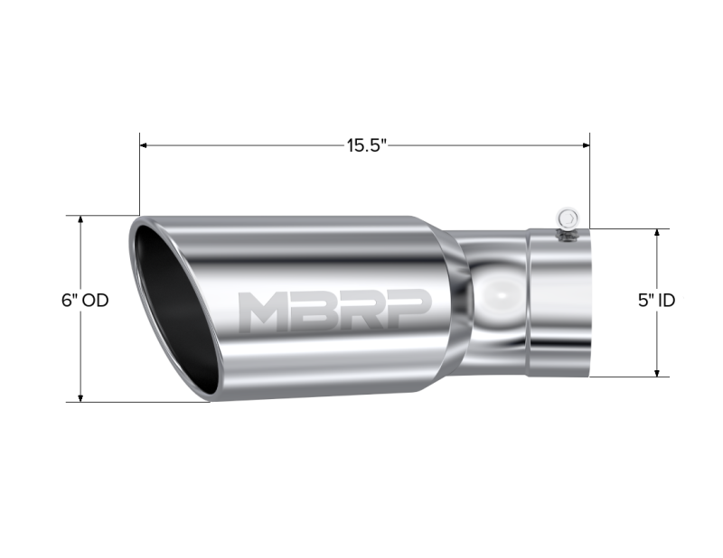 MBRP Steel Tubing MBRP Universal Tip 6in OD 5in Inlet 15.5in Length 30 Deg Bend Angled Rolled End T304