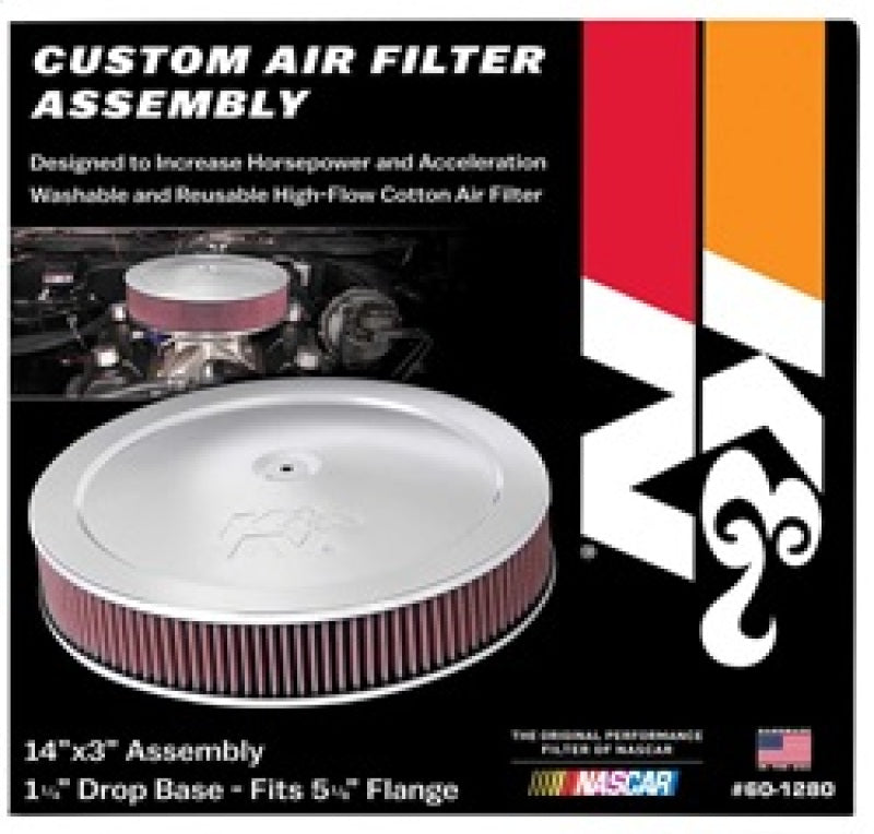 K&N Engineering Air Filters - Direct Fit K&N 14in Red Custom Air Cleaner Assembly - 5.125in ID x 14in OD x 2.75in H x 1.25in Drop Base