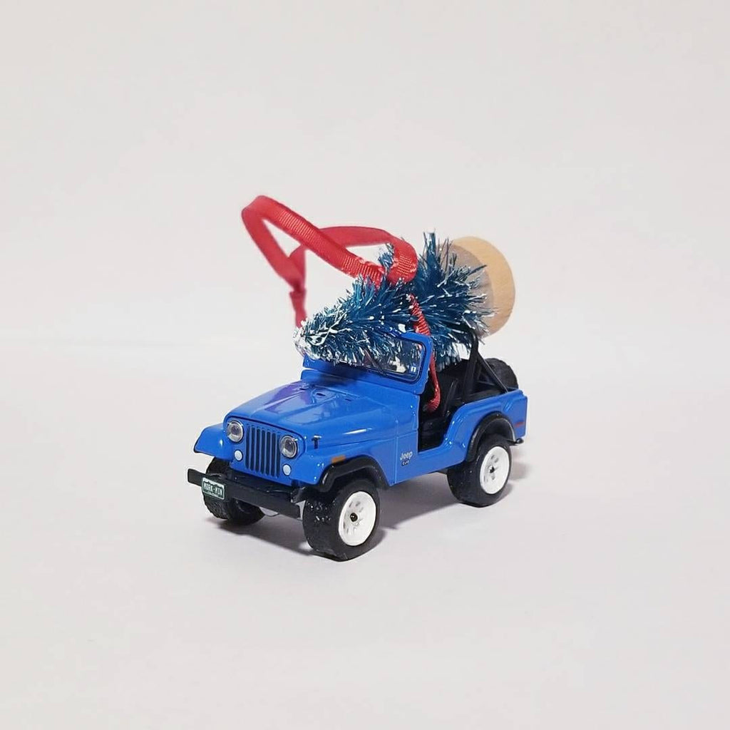 Offroad Trading Company Blue Jeep CJ5 Ornament with Tree