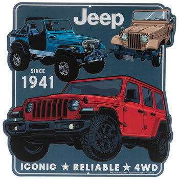 ORB Jeeps Red, Blue, Tan Metal Sign