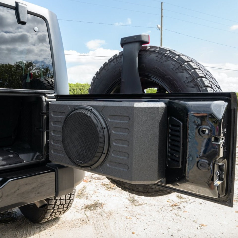Stinger Off-Road Audio 12" Swing Gate-Mounted 800 Watt Loaded Subwoofer Enclosure for Jeep Wrangler JK/JKU and JL/JLU