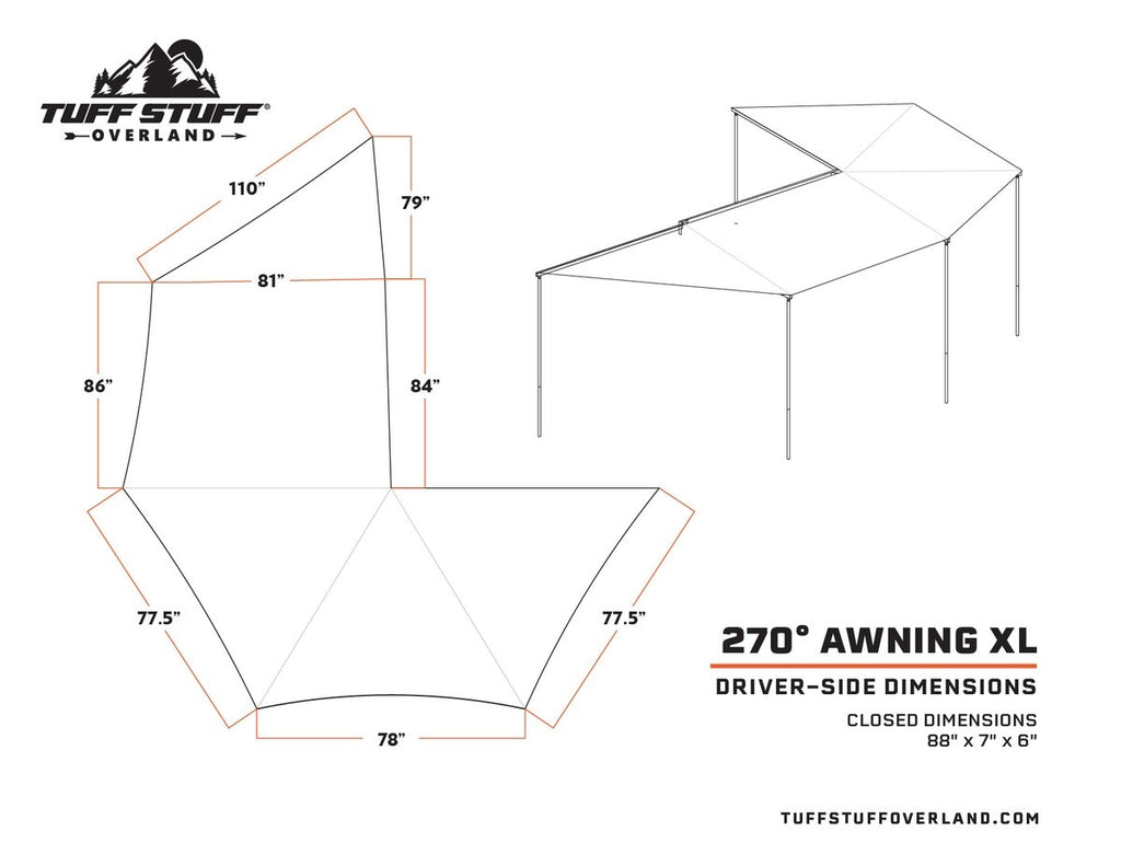 Tuff Stuff Overland Awning Tuff Stuff 270º Degree XL Awning (Driver)