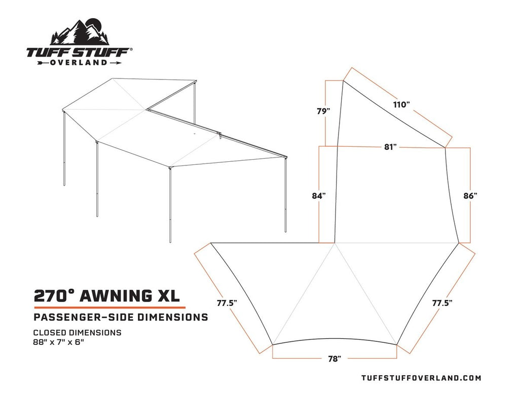 Tuff Stuff Overland Awning Passenger Tuff Stuff 270º Degree XL Awning (Passenger)